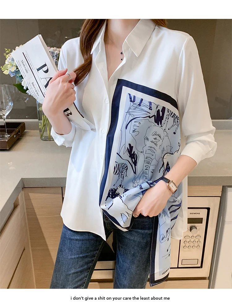 New Spring Women Blouses Fashion elegant ladies printed shirts Long Sleeve Tops Blusas Mujer
