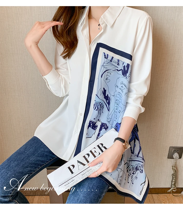 New Spring Women Blouses Fashion elegant ladies printed shirts Long Sleeve Tops Blusas Mujer