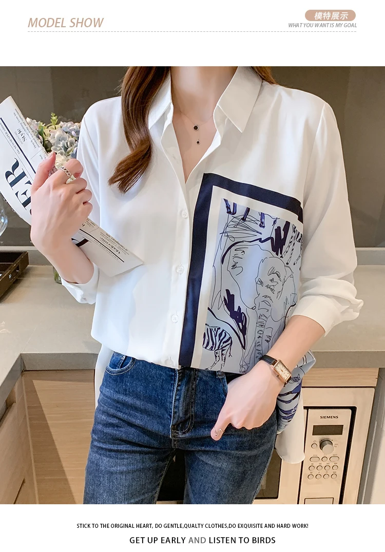 New Spring Women Blouses Fashion elegant ladies printed shirts Long Sleeve Tops Blusas Mujer