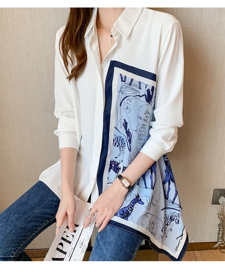 New Spring Women Blouses Fashion elegant ladies printed shirts Long Sleeve Tops Blusas Mujer