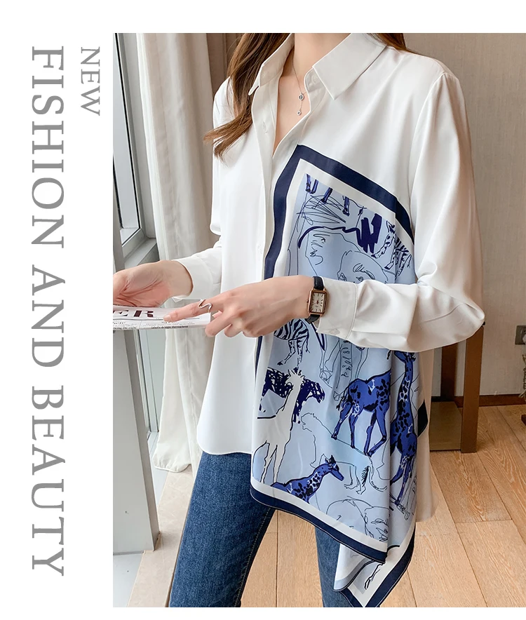 New Spring Women Blouses Fashion elegant ladies printed shirts Long Sleeve Tops Blusas Mujer