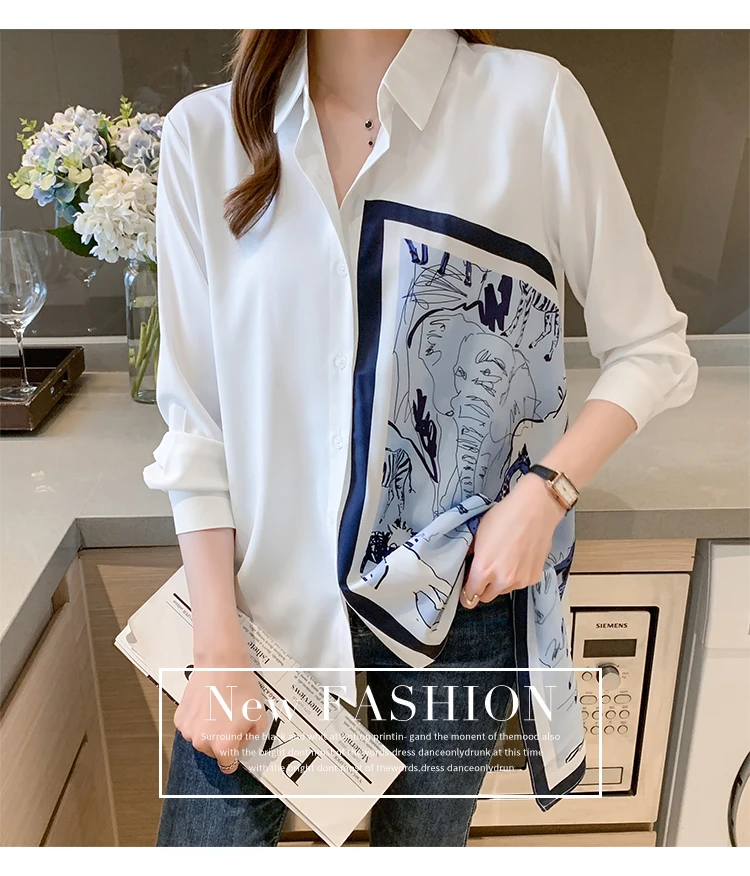 New Spring Women Blouses Fashion elegant ladies printed shirts Long Sleeve Tops Blusas Mujer