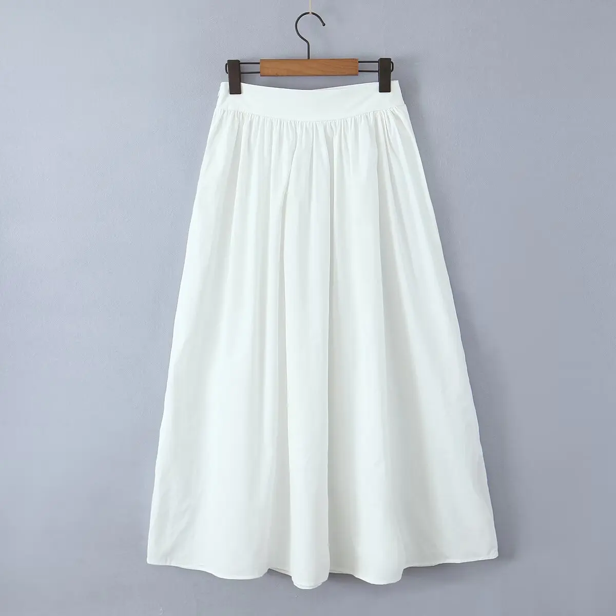 YENKYE 2025 Women Yellow White Cotton Big Swing Long Skirt Vintage High Waist Side Zipper A-line Summer Skirts Holiday