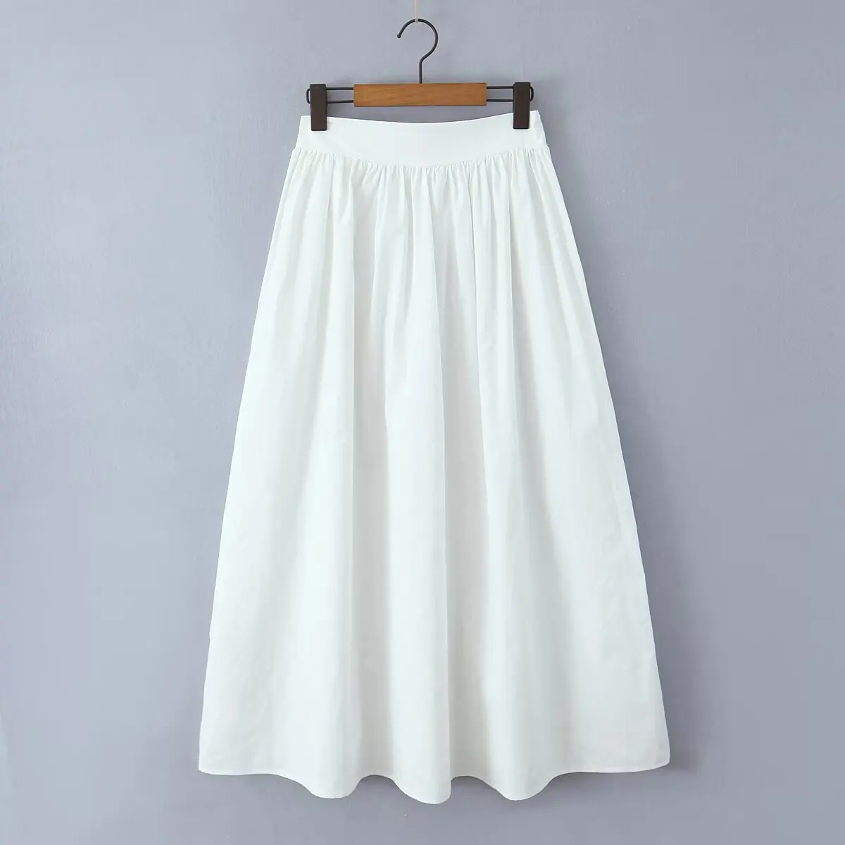 YENKYE 2025 Women Yellow White Cotton Big Swing Long Skirt Vintage High Waist Side Zipper A-line Summer Skirts Holiday