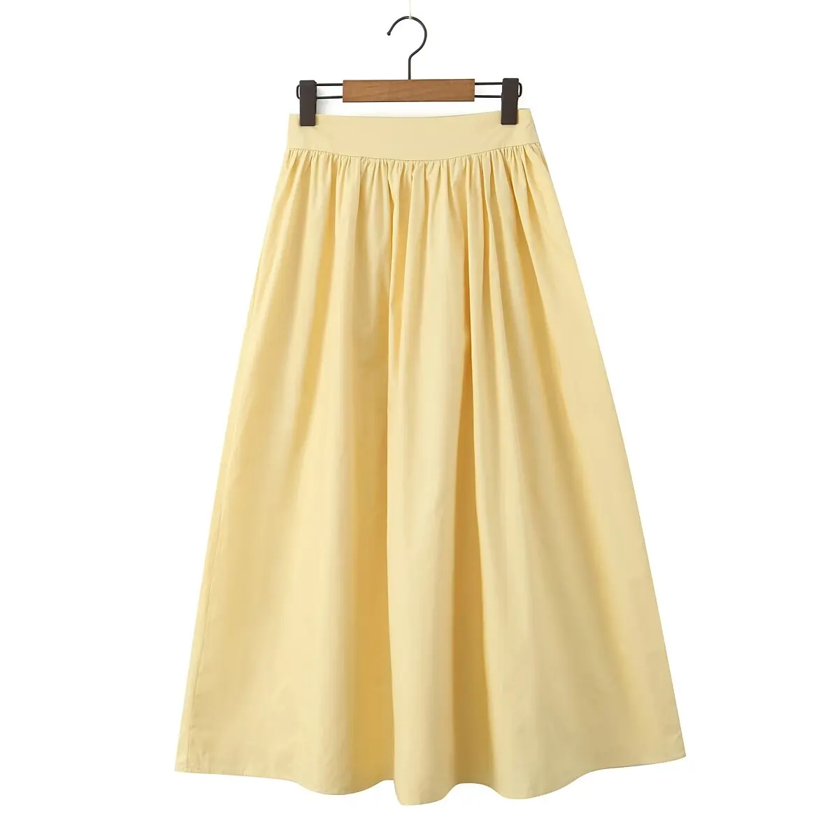 YENKYE 2025 Women Yellow White Cotton Big Swing Long Skirt Vintage High Waist Side Zipper A-line Summer Skirts Holiday