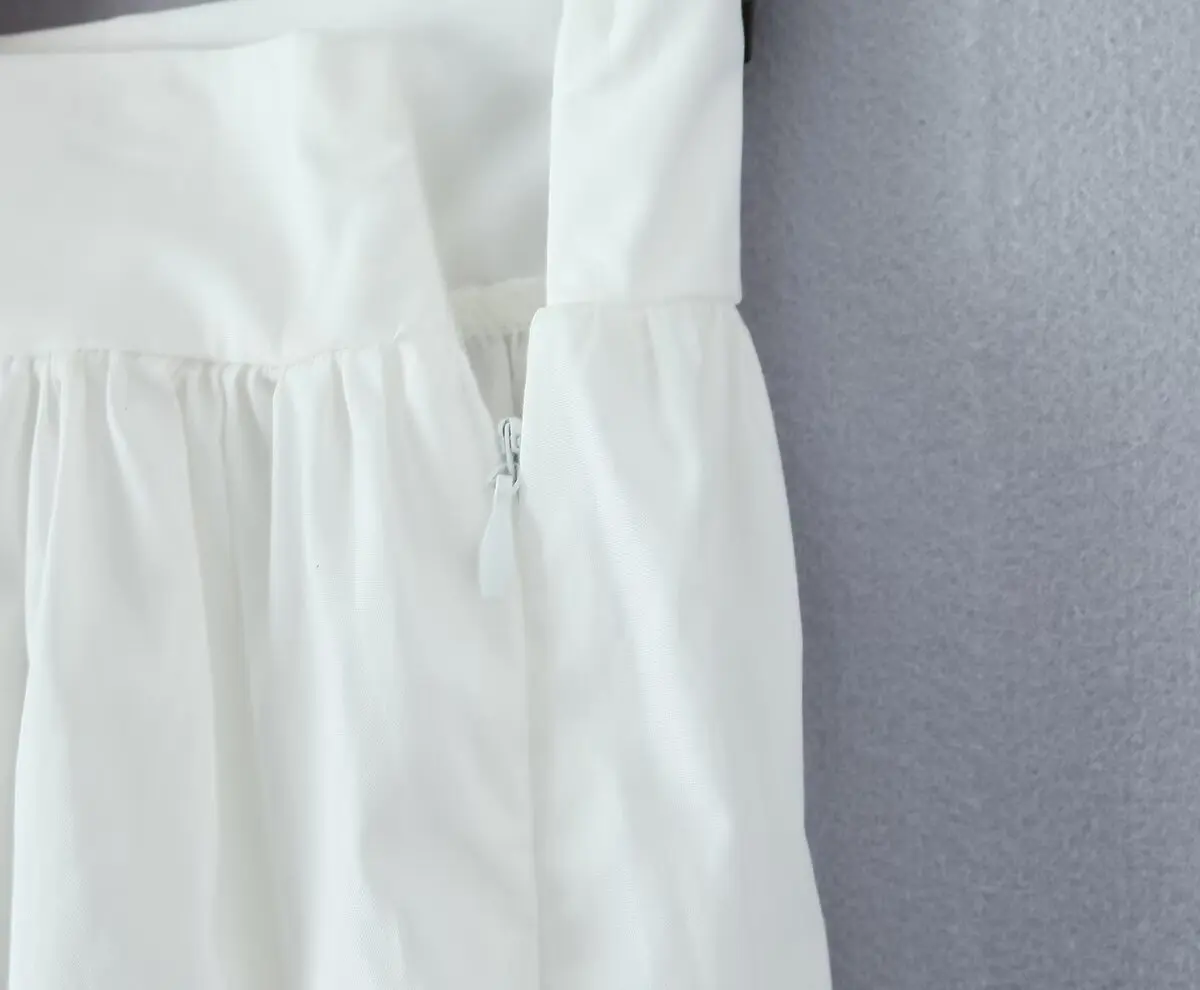 YENKYE 2025 Women Yellow White Cotton Big Swing Long Skirt Vintage High Waist Side Zipper A-line Summer Skirts Holiday