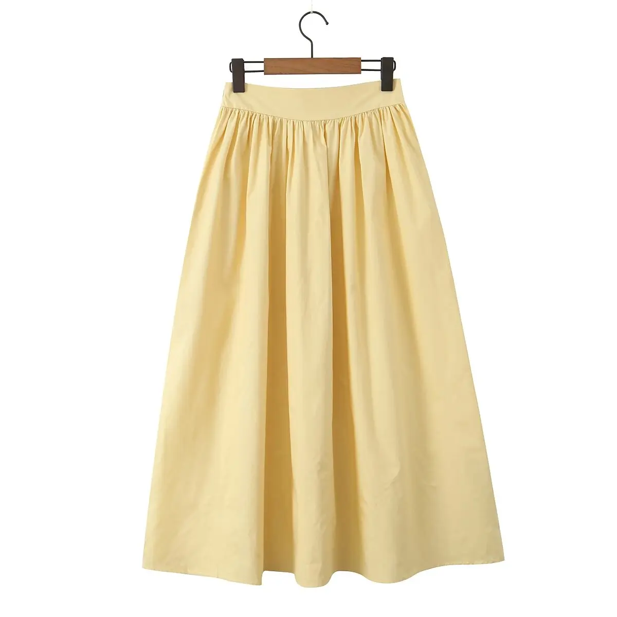 YENKYE 2025 Women Yellow White Cotton Big Swing Long Skirt Vintage High Waist Side Zipper A-line Summer Skirts Holiday