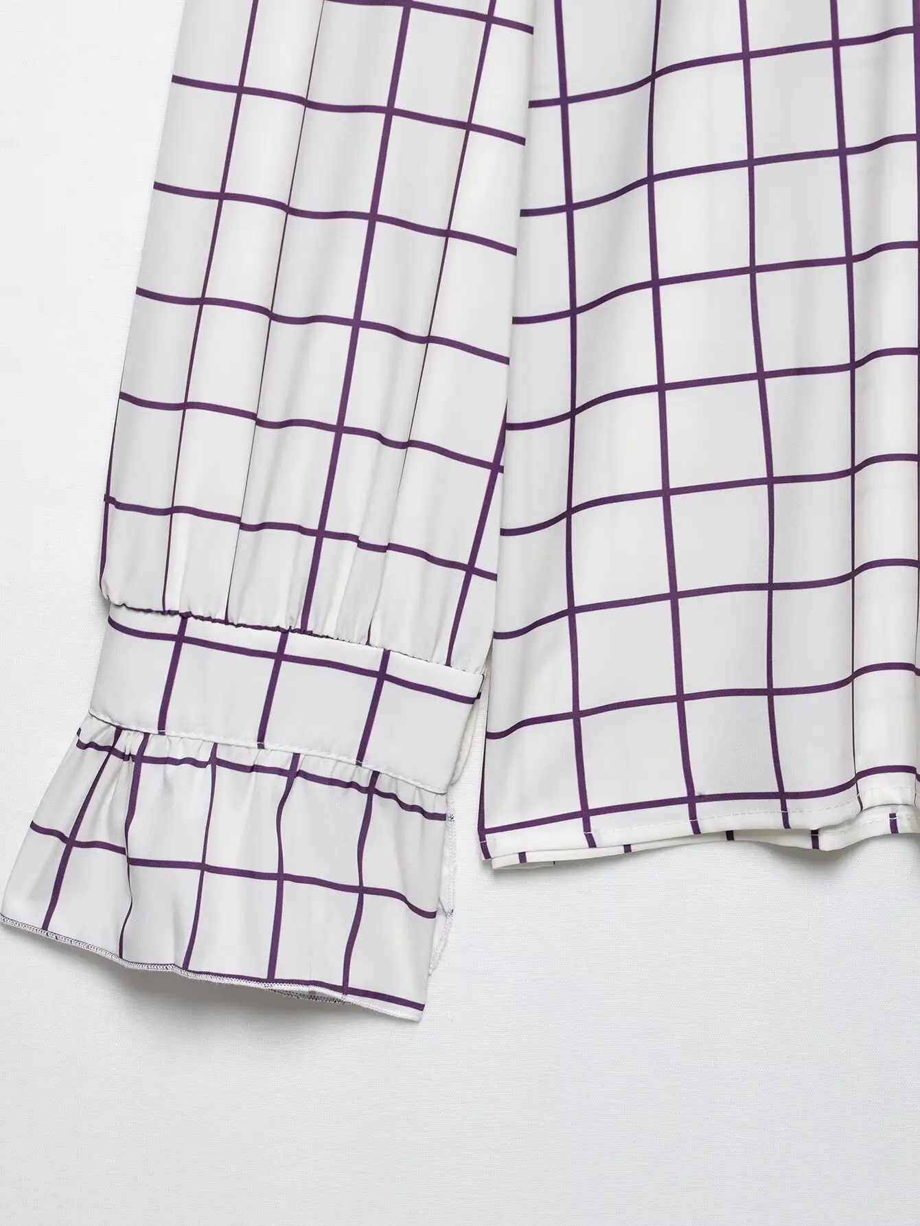 Sweet Women Ruffles Plaid Purple Shirts 2025 Fashion Ladies Casual Stand Collar Blouses for Party Female Elegant Tops Clothes