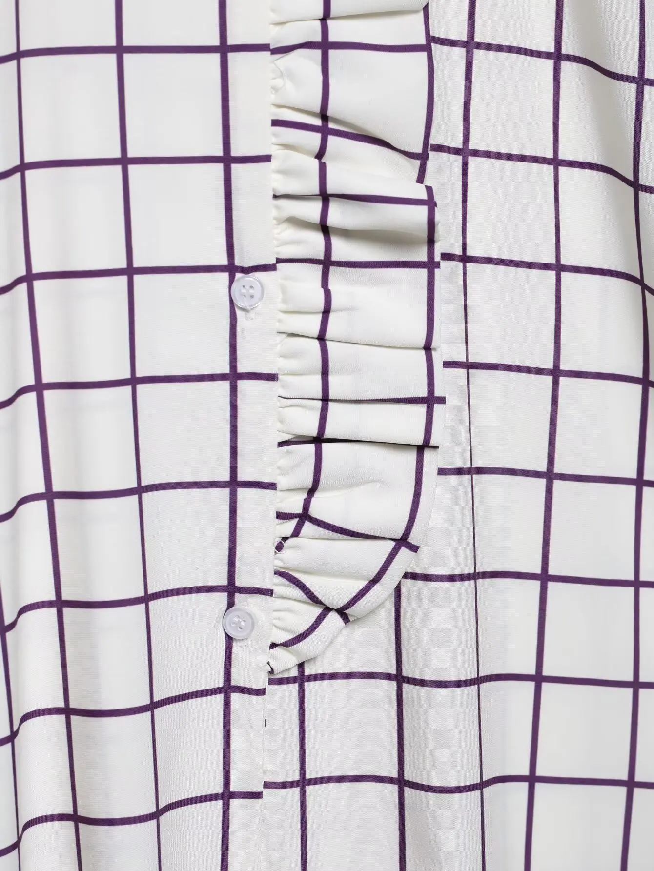 Sweet Women Ruffles Plaid Purple Shirts 2025 Fashion Ladies Casual Stand Collar Blouses for Party Female Elegant Tops Clothes