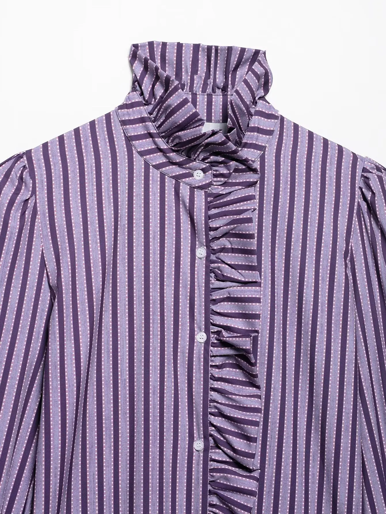 Sweet Women Ruffles Plaid Purple Shirts 2025 Fashion Ladies Casual Stand Collar Blouses for Party Female Elegant Tops Clothes
