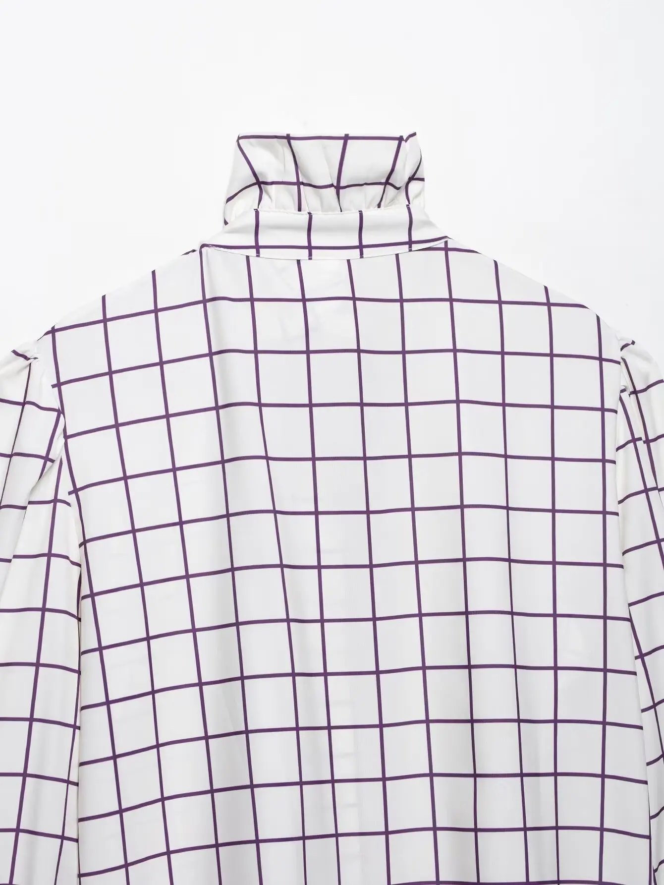 Sweet Women Ruffles Plaid Purple Shirts 2025 Fashion Ladies Casual Stand Collar Blouses for Party Female Elegant Tops Clothes