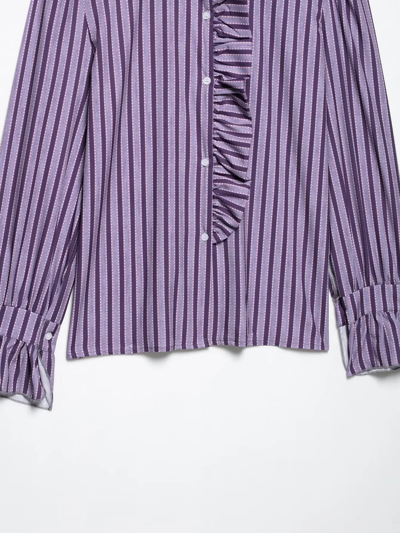 Sweet Women Ruffles Plaid Purple Shirts 2025 Fashion Ladies Casual Stand Collar Blouses for Party Female Elegant Tops Clothes