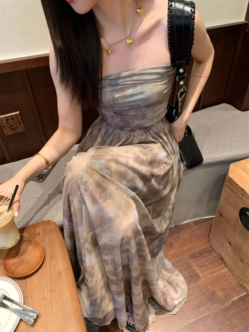 High Street Sexy New Summer Women Designer Vintage Printed Strapless Tube Top High Waist Long Skirt Female Two Piece Set