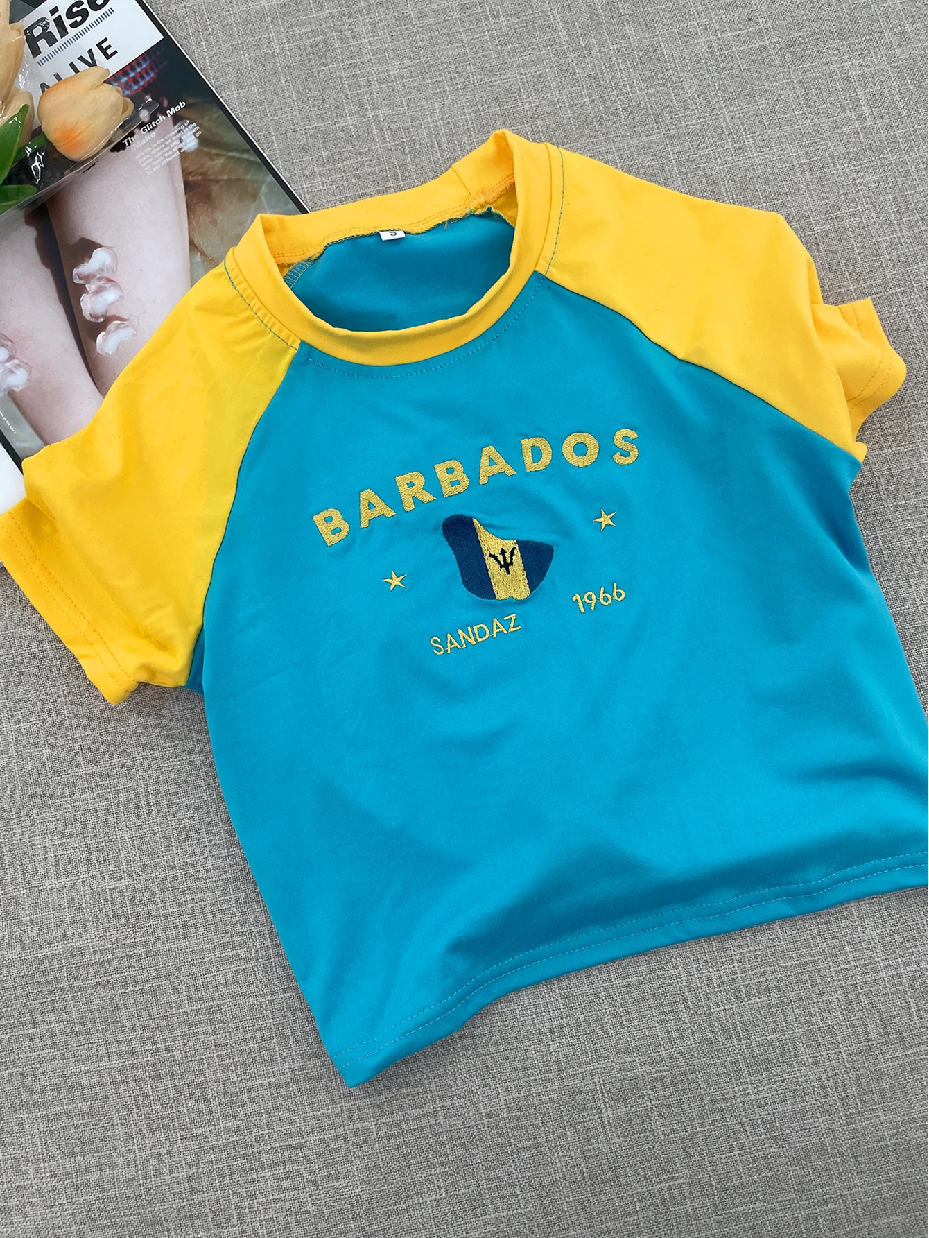 Y2k Sexy Club Party Patchwork Tees Embroidery Letter Summer Short Sleeve Women's Corset Barbados 2000s T-shirt Vintage Crop Tops