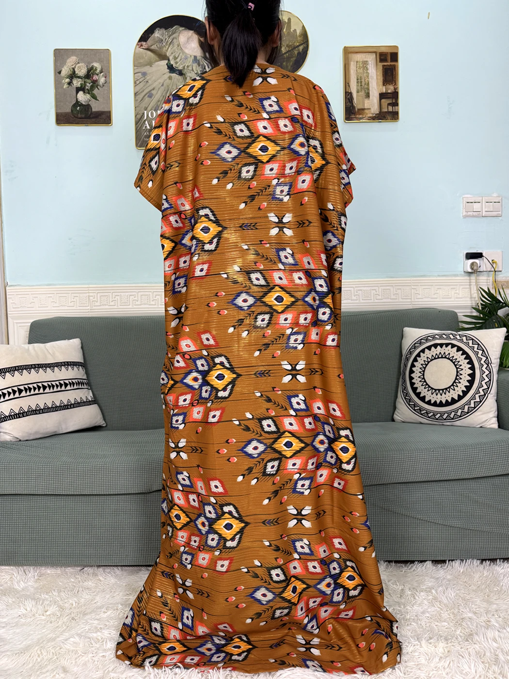 Abayas For Women 2025 New Print Floral Polyester New Kanga Clothing Loose Femme Robe African Ngeria Dresses With Hijabs Scarf