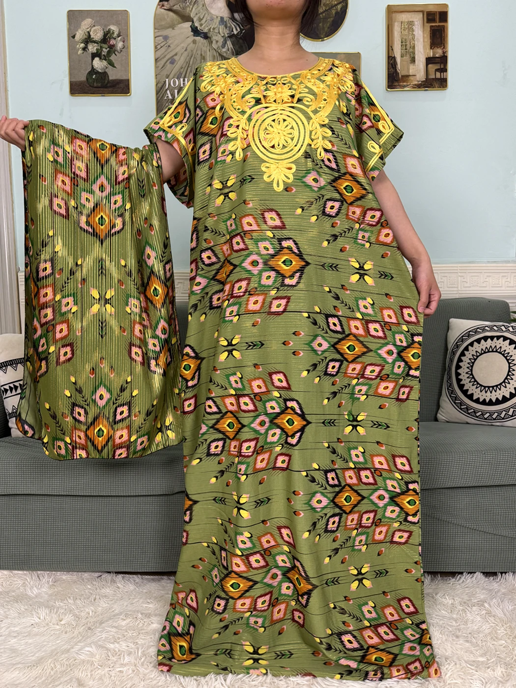 Abayas For Women 2025 New Print Floral Polyester New Kanga Clothing Loose Femme Robe African Ngeria Dresses With Hijabs Scarf