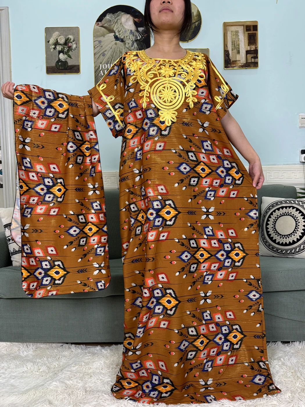 Abayas For Women 2025 New Print Floral Polyester New Kanga Clothing Loose Femme Robe African Ngeria Dresses With Hijabs Scarf