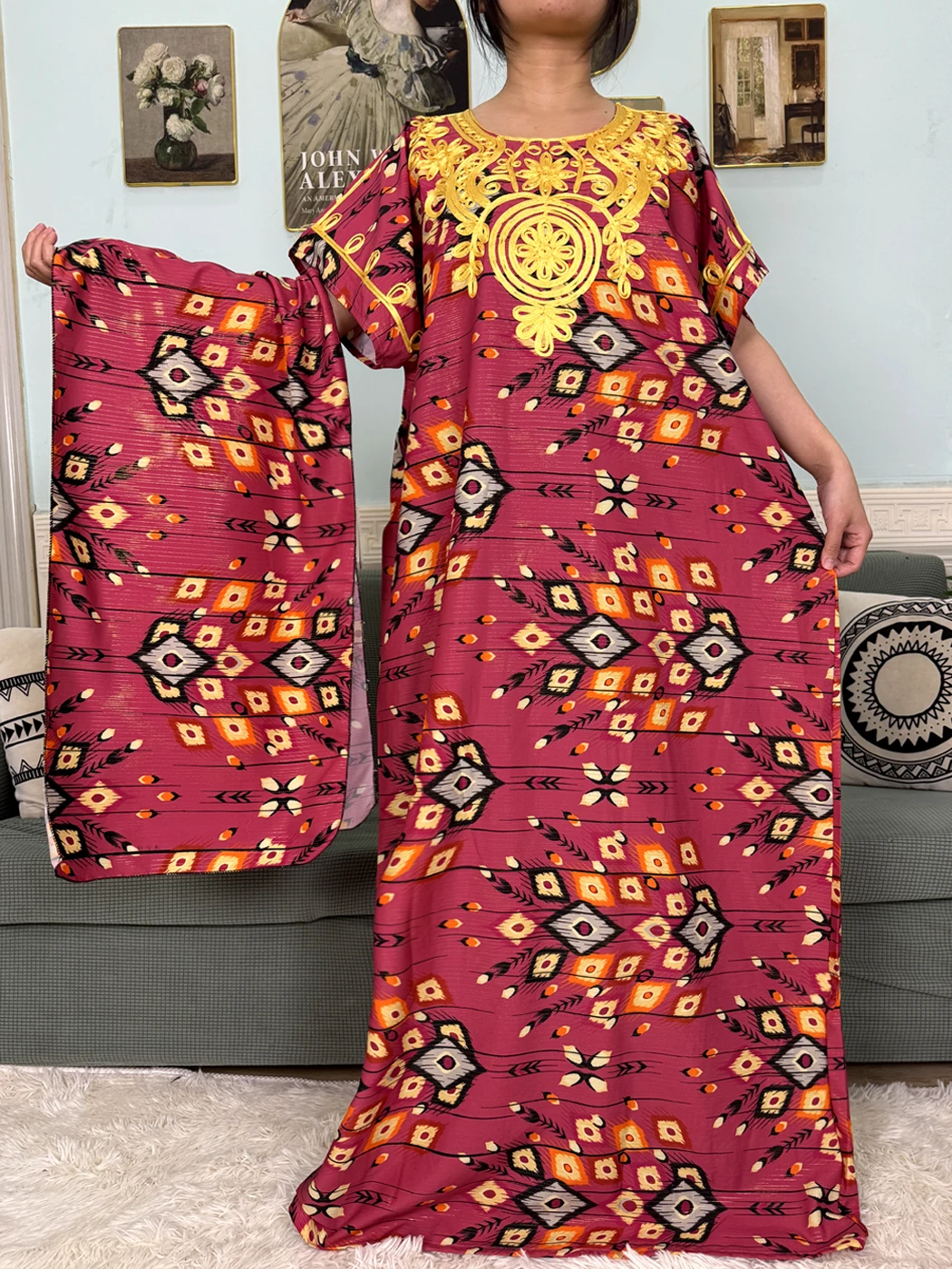 Abayas For Women 2025 New Print Floral Polyester New Kanga Clothing Loose Femme Robe African Ngeria Dresses With Hijabs Scarf