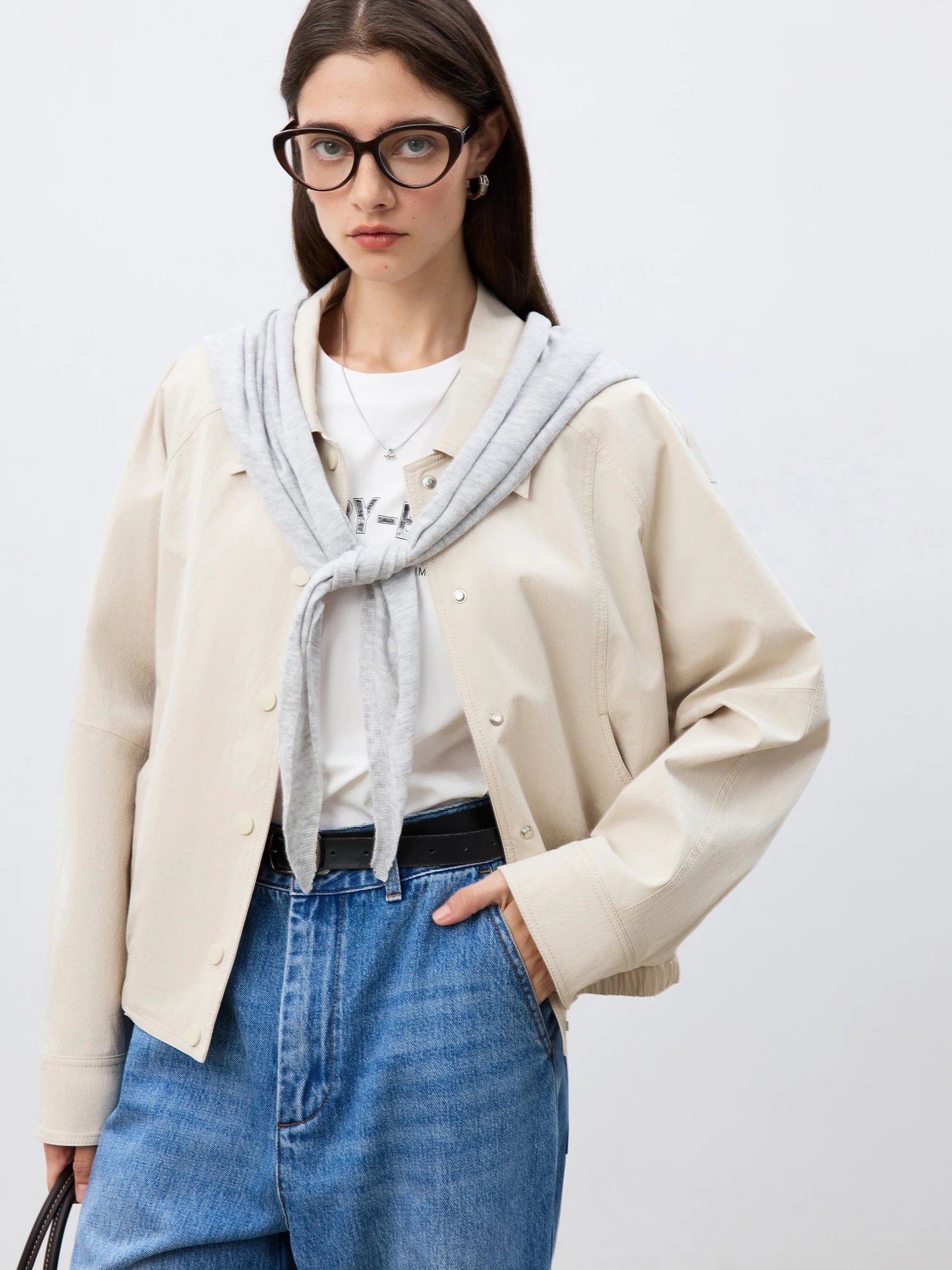 ZIQIAO Petite Size Jacket Short Jacket for Women 2025 Spring New Item Navy Blue Versatile Top Casual Loose Jacket 25ZQ91108