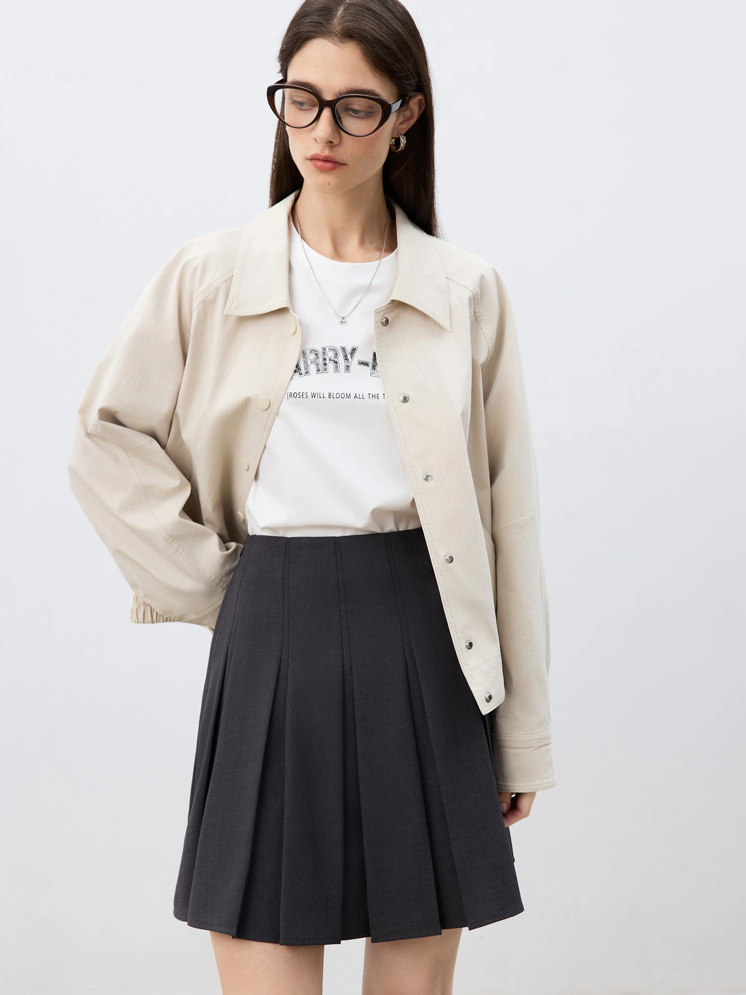ZIQIAO Petite Size Jacket Short Jacket for Women 2025 Spring New Item Navy Blue Versatile Top Casual Loose Jacket 25ZQ91108