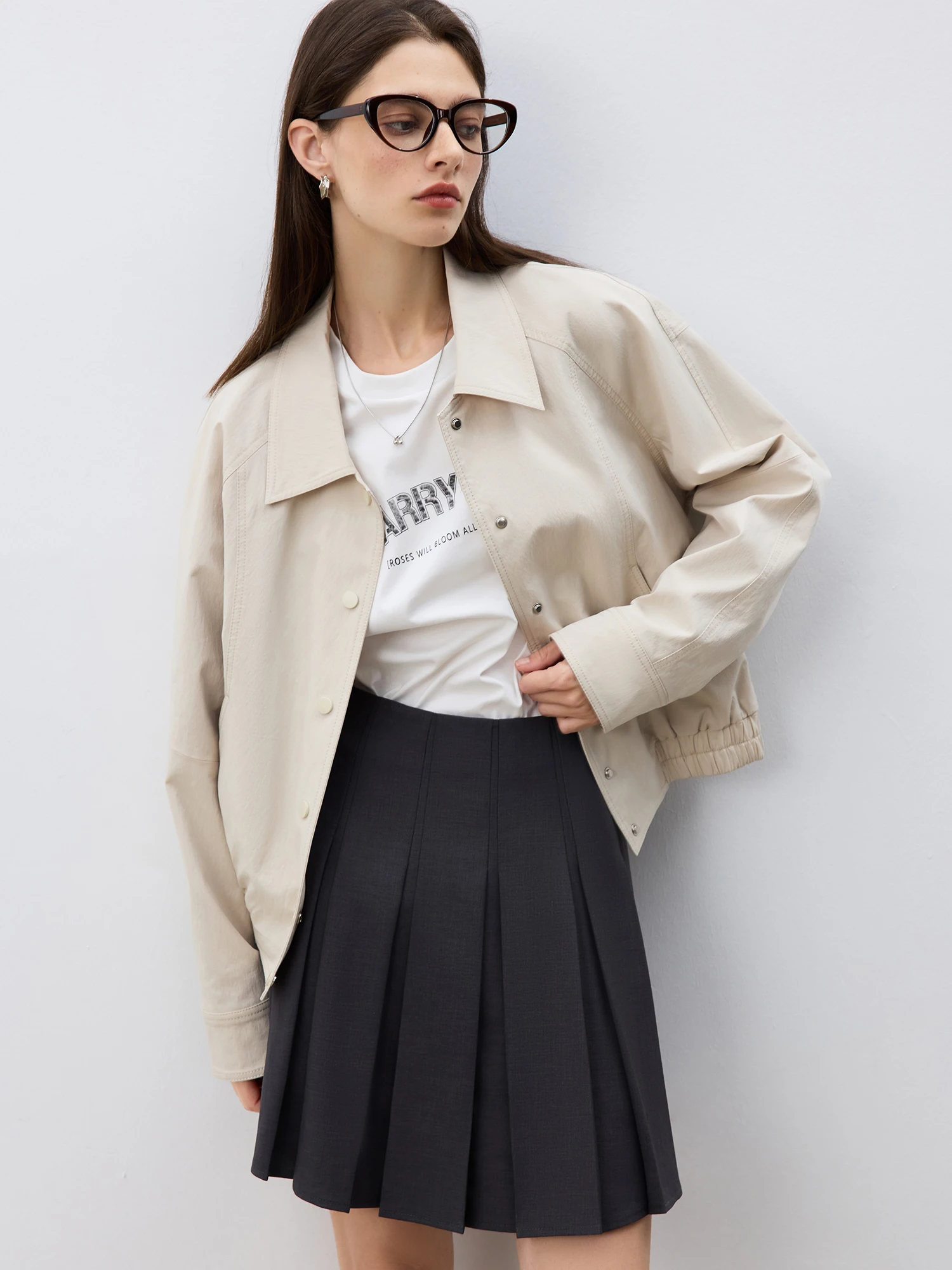 ZIQIAO Petite Size Jacket Short Jacket for Women 2025 Spring New Item Navy Blue Versatile Top Casual Loose Jacket 25ZQ91108