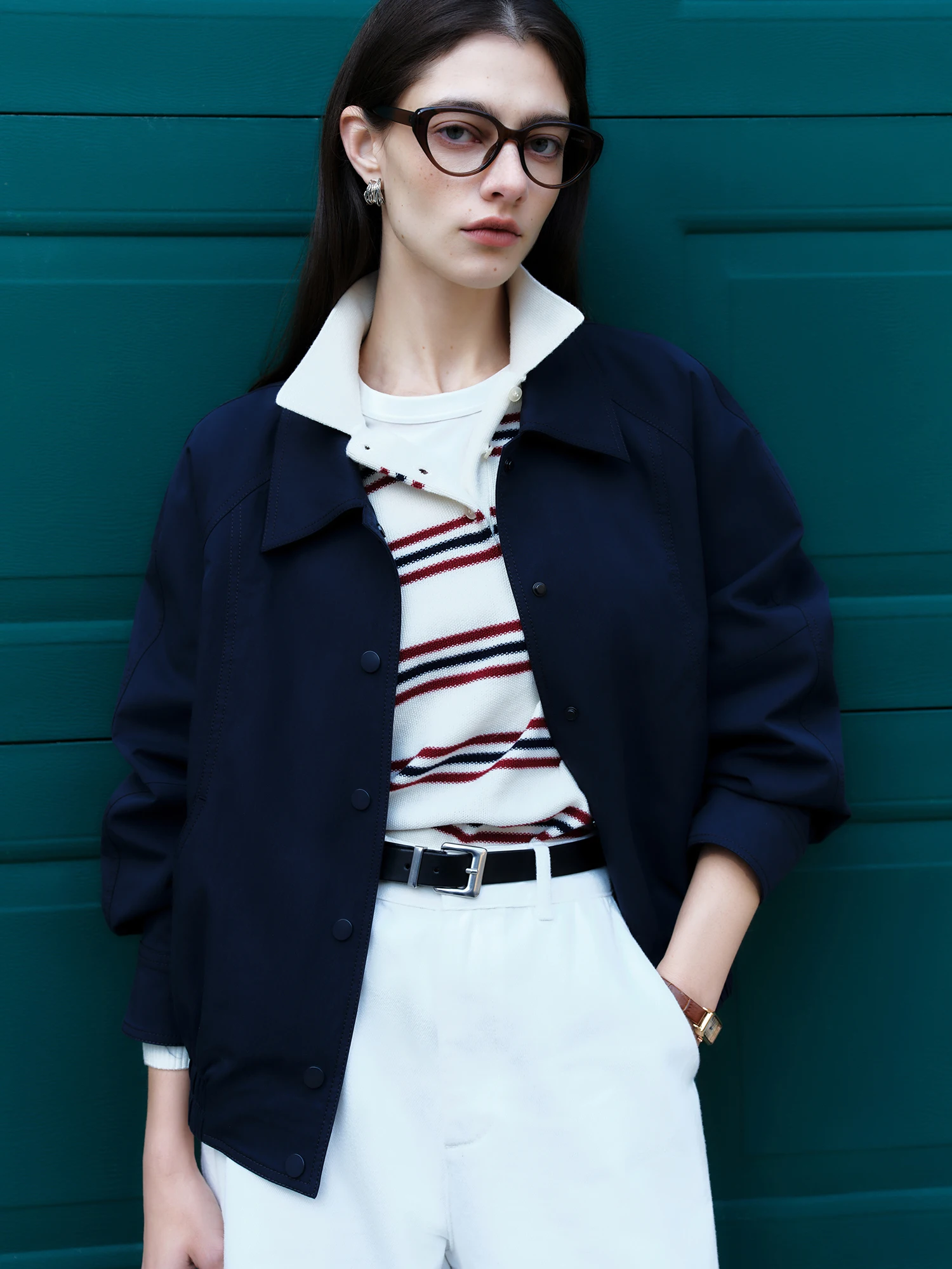 ZIQIAO Petite Size Jacket Short Jacket for Women 2025 Spring New Item Navy Blue Versatile Top Casual Loose Jacket 25ZQ91108