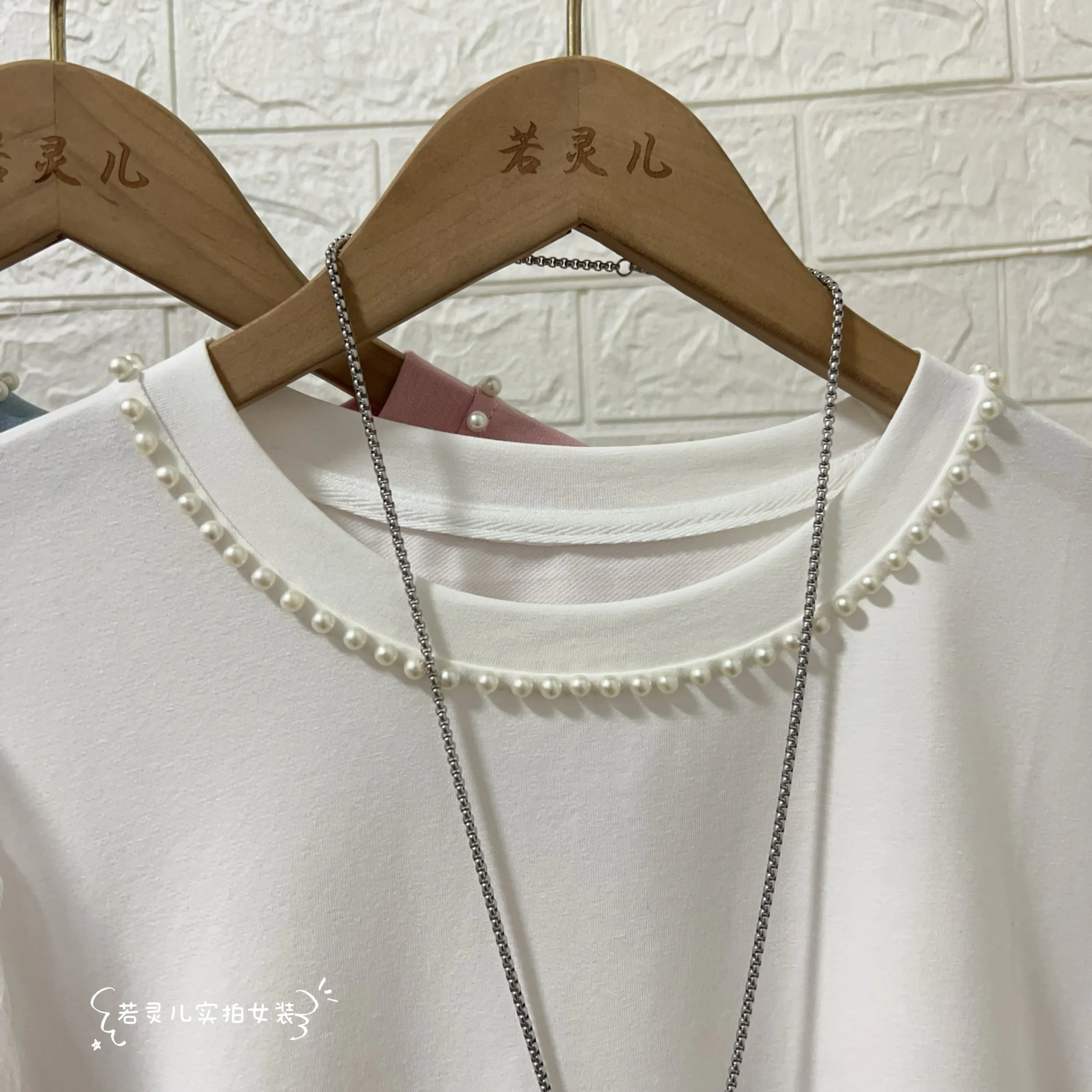 pearl collar women tees short sleeve bead work neck tops