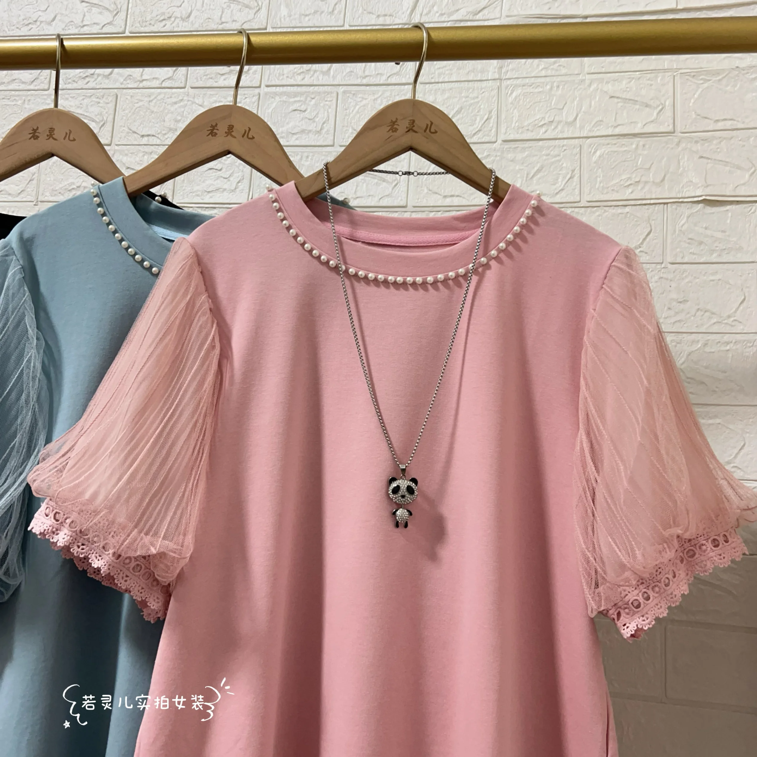 pearl collar women tees short sleeve bead work neck tops