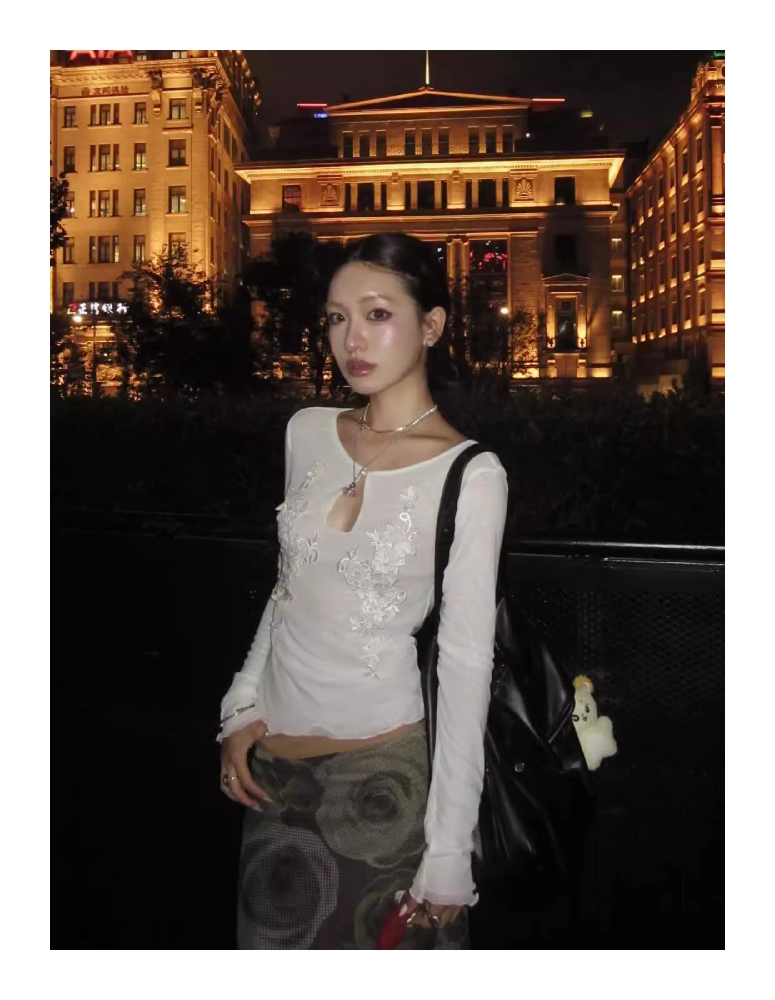 Yedinas Streetwear Slim Mesh Tops Long Sleeve Graphic T Shirts Korean Fashion 2000s Clothes Y2k Tees Female Clothing Spring Chic