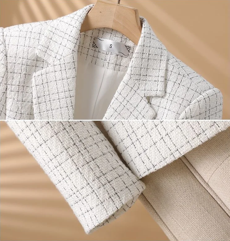 Fashionable White Checkered Suit Jacket For Women 2026 Spring Autumn  Small Fragrant New Design Elegant Suit Coat Female Blazer