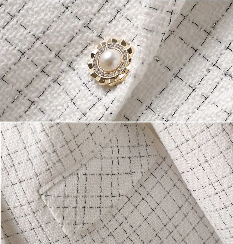 Fashionable White Checkered Suit Jacket For Women 2026 Spring Autumn  Small Fragrant New Design Elegant Suit Coat Female Blazer