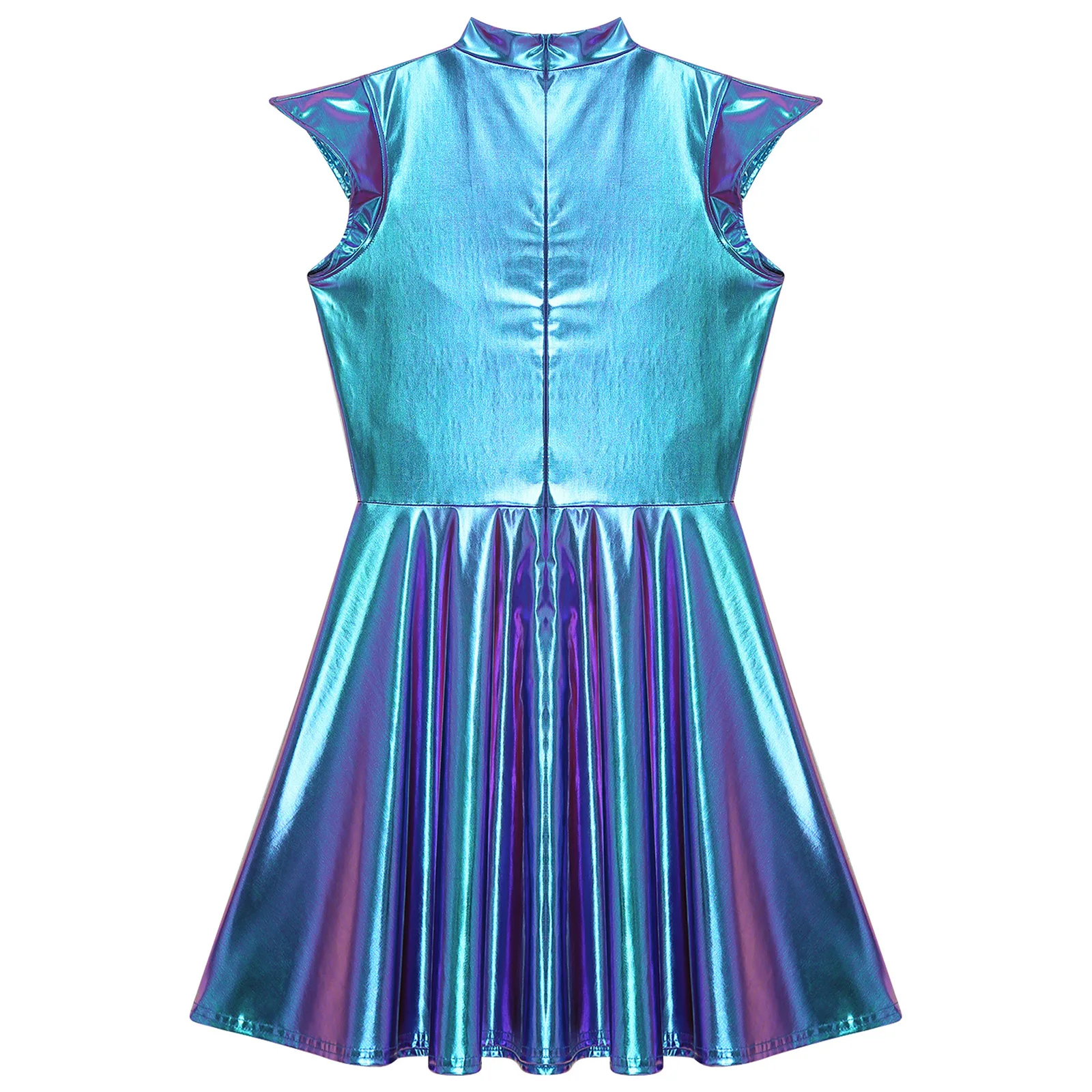 Womens Cocktail Dress Shiny Metallic Dress Alien Space Cap Sleeve High Waist A-line Dress for Halloween Party High Street Dress