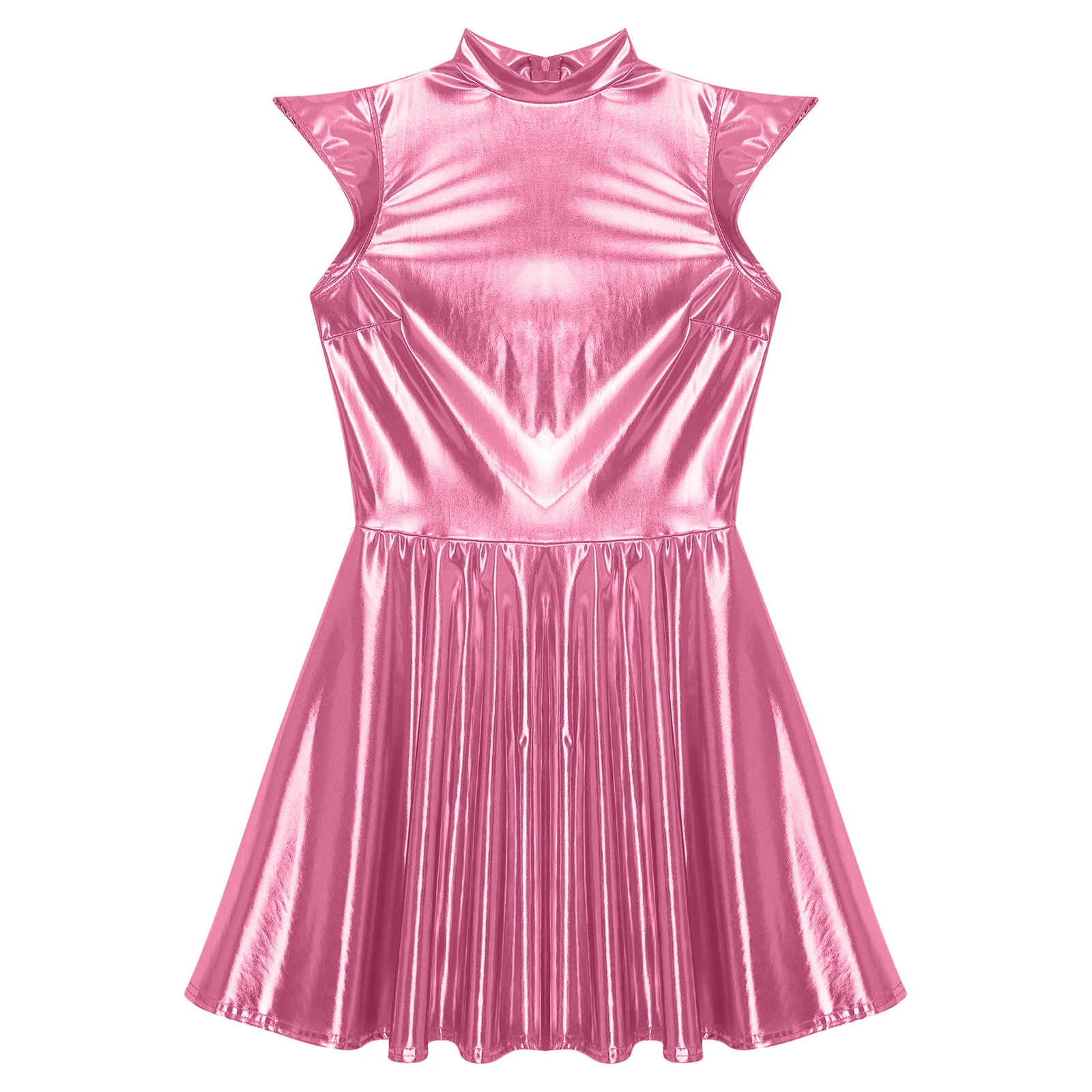 Womens Cocktail Dress Shiny Metallic Dress Alien Space Cap Sleeve High Waist A-line Dress for Halloween Party High Street Dress