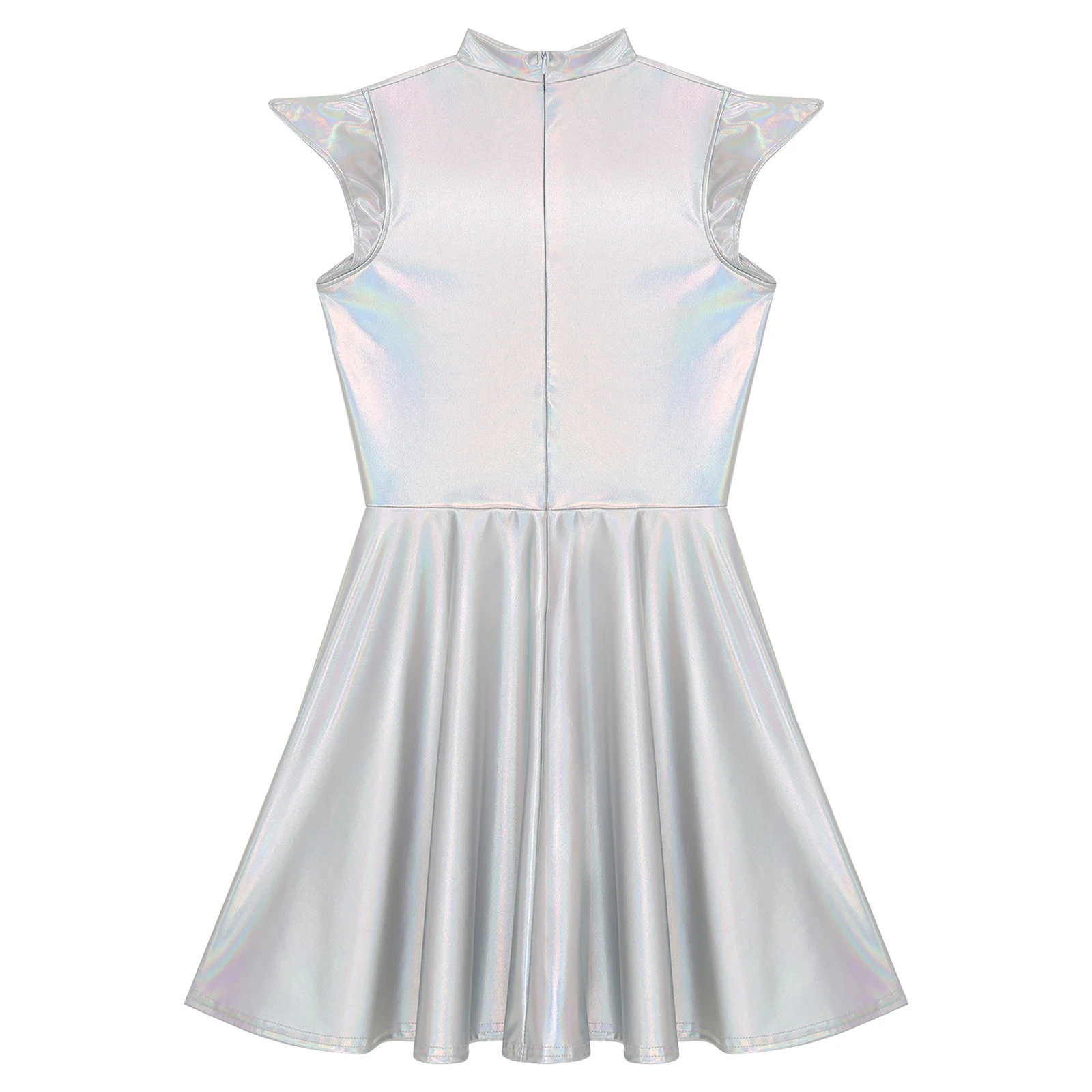 Womens Cocktail Dress Shiny Metallic Dress Alien Space Cap Sleeve High Waist A-line Dress for Halloween Party High Street Dress