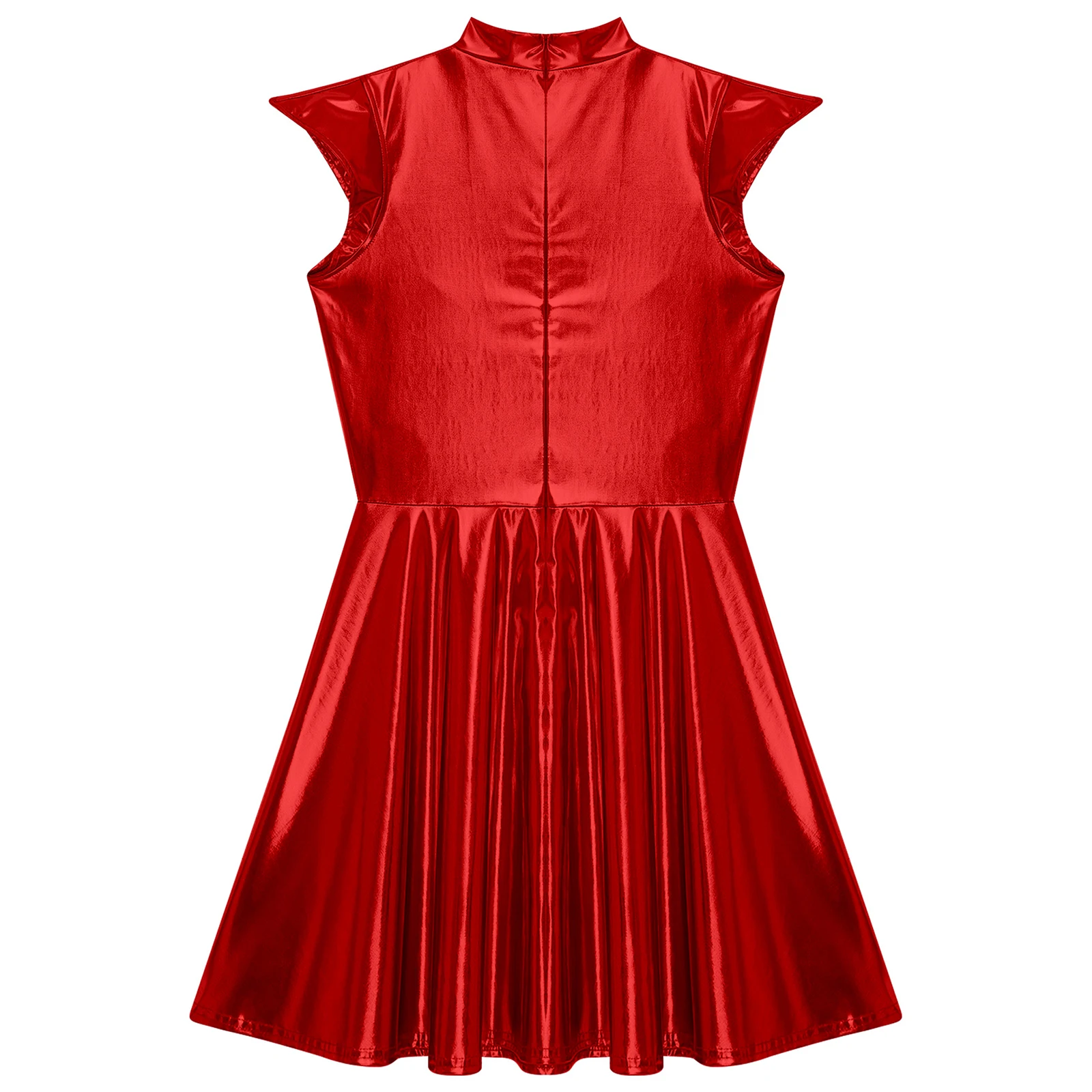 Womens Cocktail Dress Shiny Metallic Dress Alien Space Cap Sleeve High Waist A-line Dress for Halloween Party High Street Dress