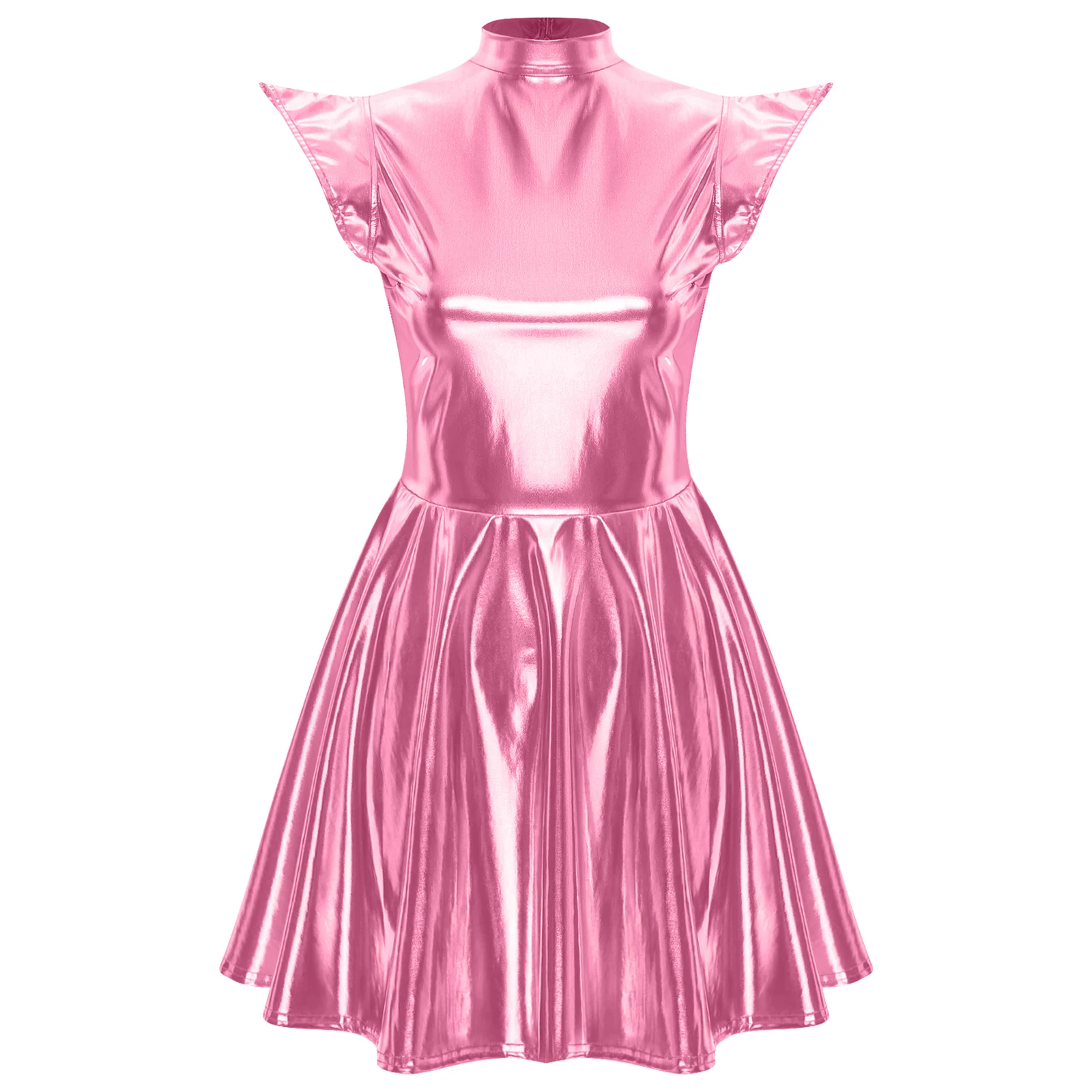 Womens Cocktail Dress Shiny Metallic Dress Alien Space Cap Sleeve High Waist A-line Dress for Halloween Party High Street Dress