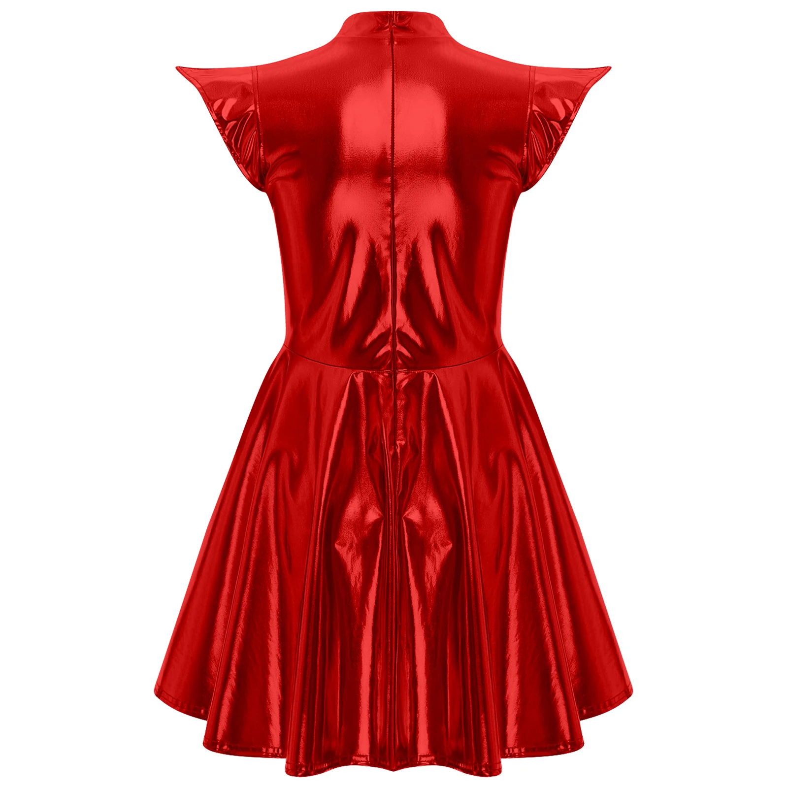 Womens Cocktail Dress Shiny Metallic Dress Alien Space Cap Sleeve High Waist A-line Dress for Halloween Party High Street Dress