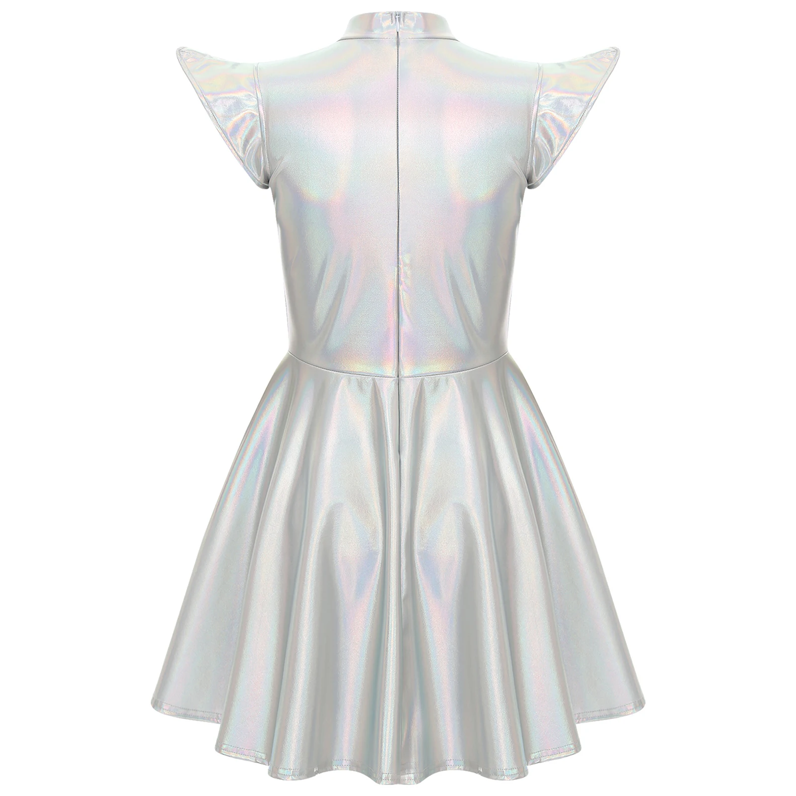 Womens Cocktail Dress Shiny Metallic Dress Alien Space Cap Sleeve High Waist A-line Dress for Halloween Party High Street Dress