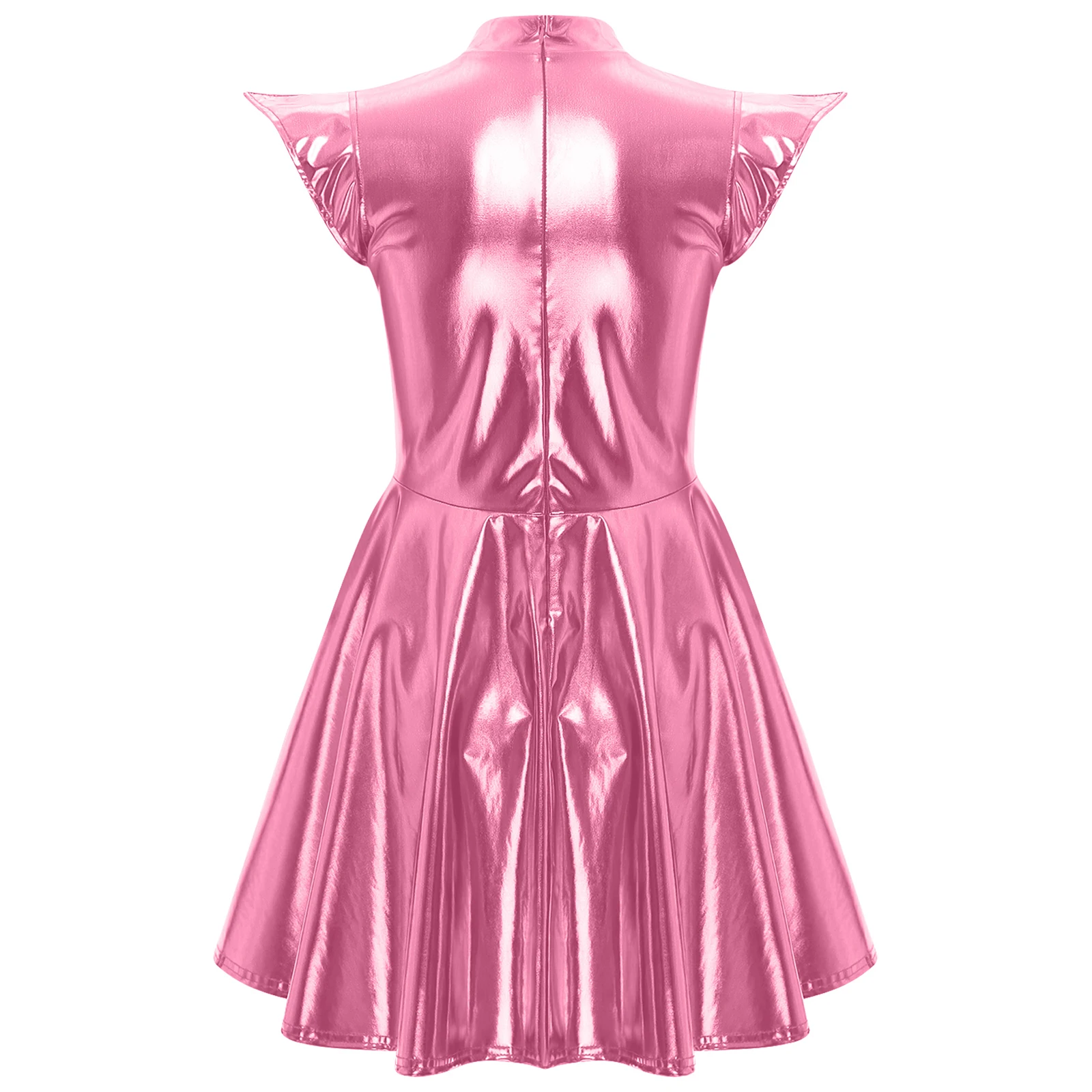 Womens Cocktail Dress Shiny Metallic Dress Alien Space Cap Sleeve High Waist A-line Dress for Halloween Party High Street Dress