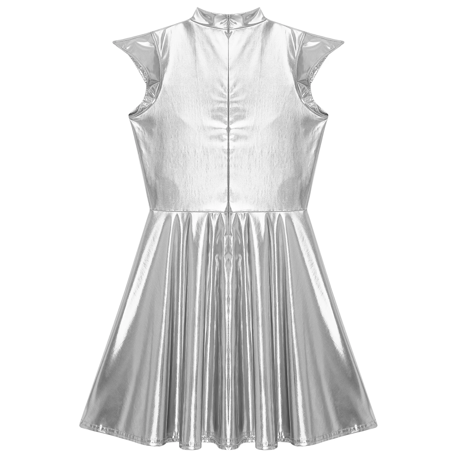 Womens Cocktail Dress Shiny Metallic Dress Alien Space Cap Sleeve High Waist A-line Dress for Halloween Party High Street Dress