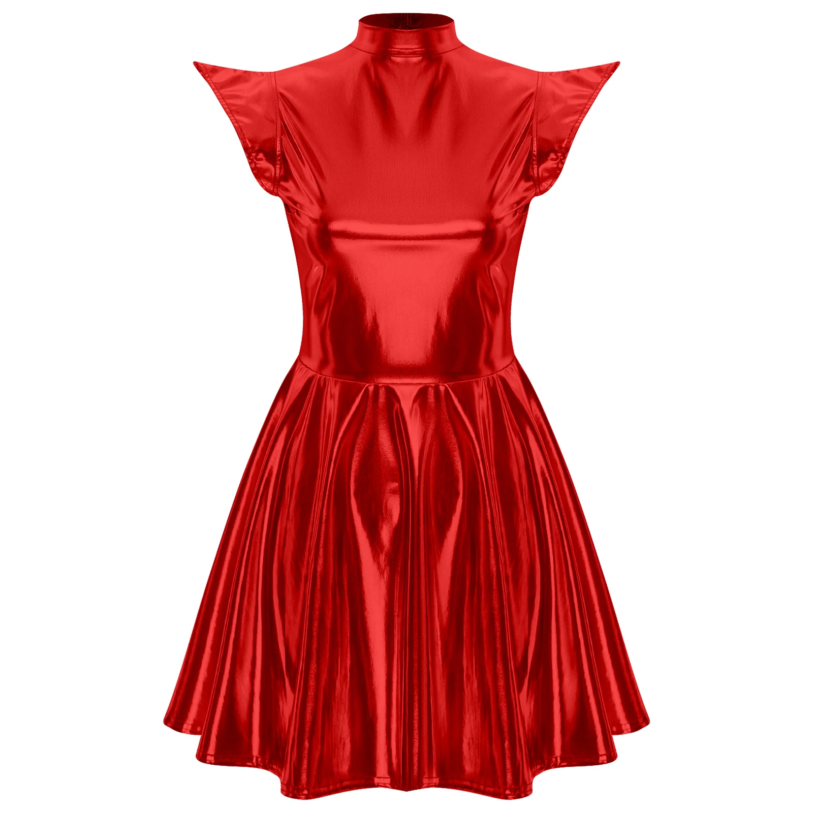 Womens Cocktail Dress Shiny Metallic Dress Alien Space Cap Sleeve High Waist A-line Dress for Halloween Party High Street Dress