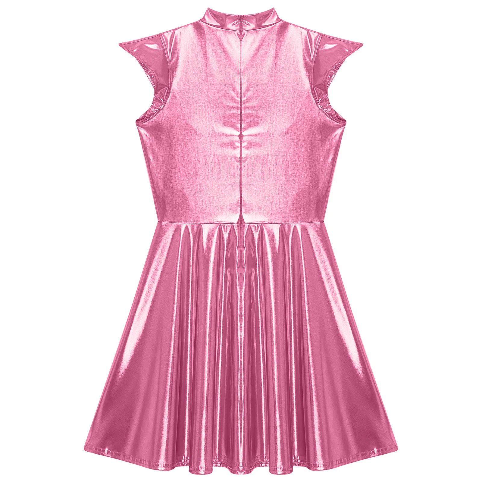 Womens Cocktail Dress Shiny Metallic Dress Alien Space Cap Sleeve High Waist A-line Dress for Halloween Party High Street Dress