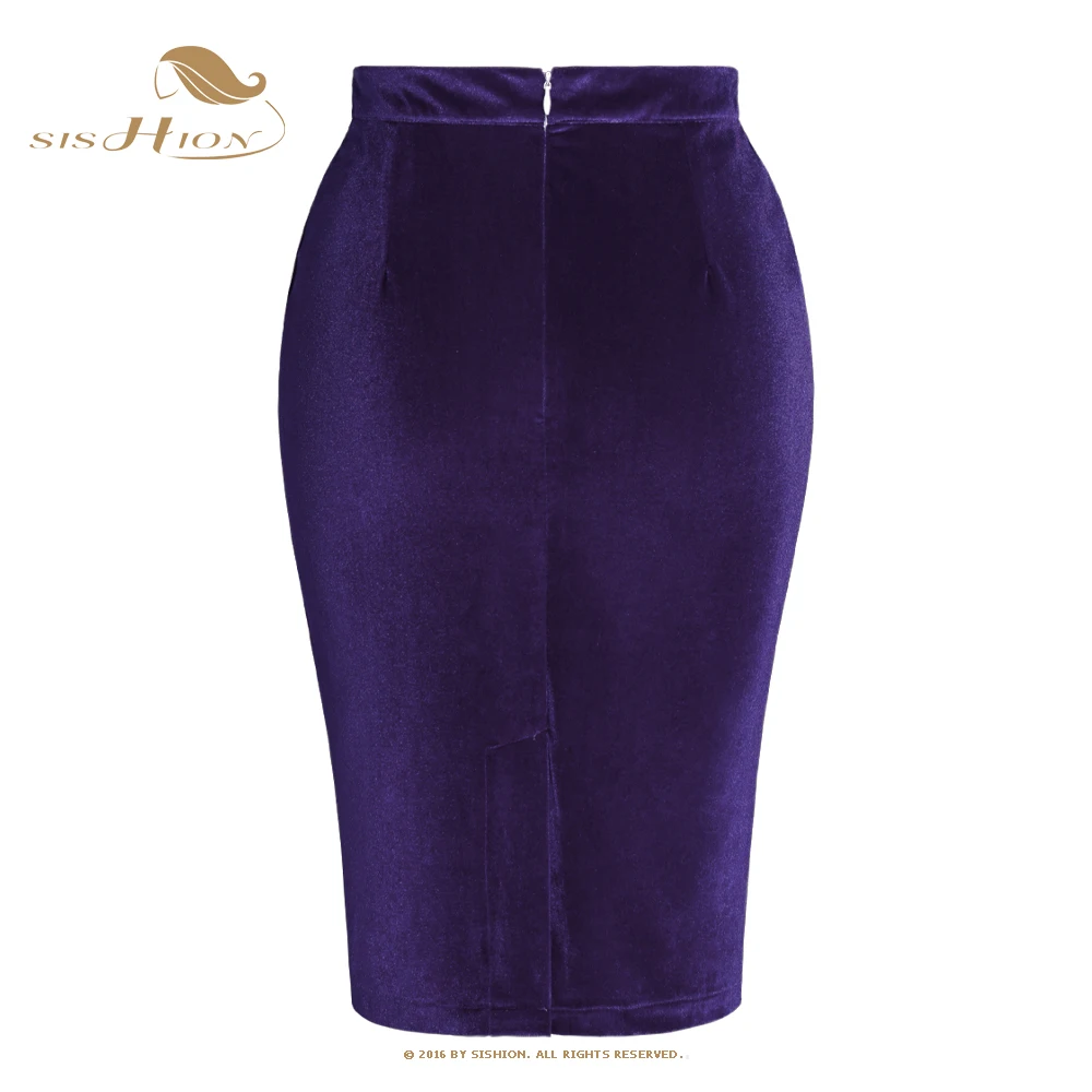 SISHION Purple Black Autumn Winter Women Skirt Stretch Bodycon Straight Casual Work OL Office Pencil Velvet Sexy Skirts SS0028