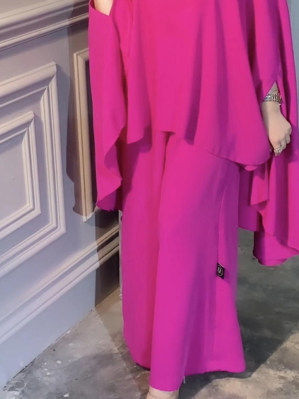 Smooth 2-pieces Chiffon Evening Dress Simple Elegant Kaftan Plus Size Fast Shipping Prom Gown Arabic Women Long Sleeves Party
