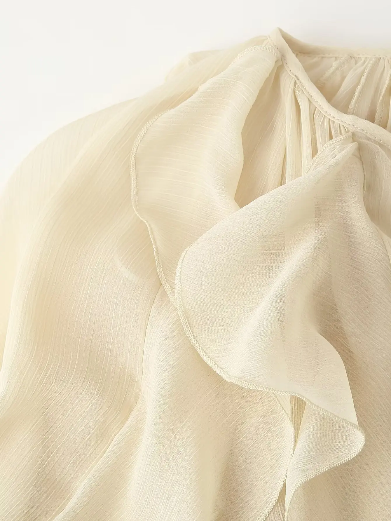 Spring 2025 Women Sex Semi-Sheer Long Sleeve V Neck Ruffle Blouse Shirt Front Button Streetwear Tops