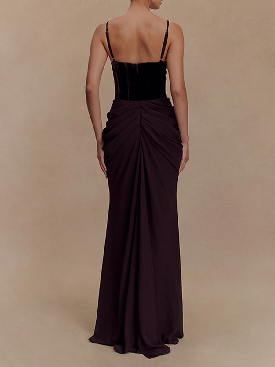 TWOTWINSTYLE Hit Color Spliced Folds Slimming Dresses For Women Square Neck Sleeveless High Waist Temperament Dress Female New