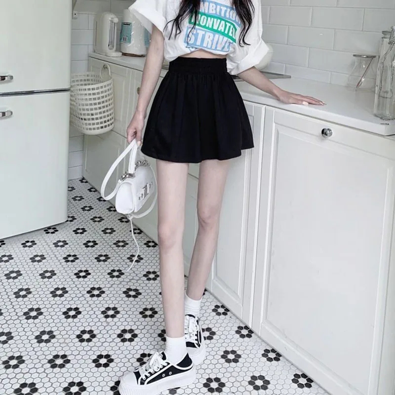 Korean Fashion Wide Leg Shorts Ladies Casual All-Match Elastic Waist Sport Short Pants Woman Solid Color Simple Loose Hot Shorts