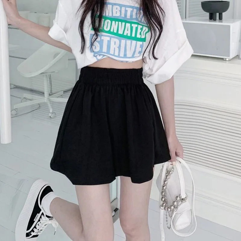Korean Fashion Wide Leg Shorts Ladies Casual All-Match Elastic Waist Sport Short Pants Woman Solid Color Simple Loose Hot Shorts