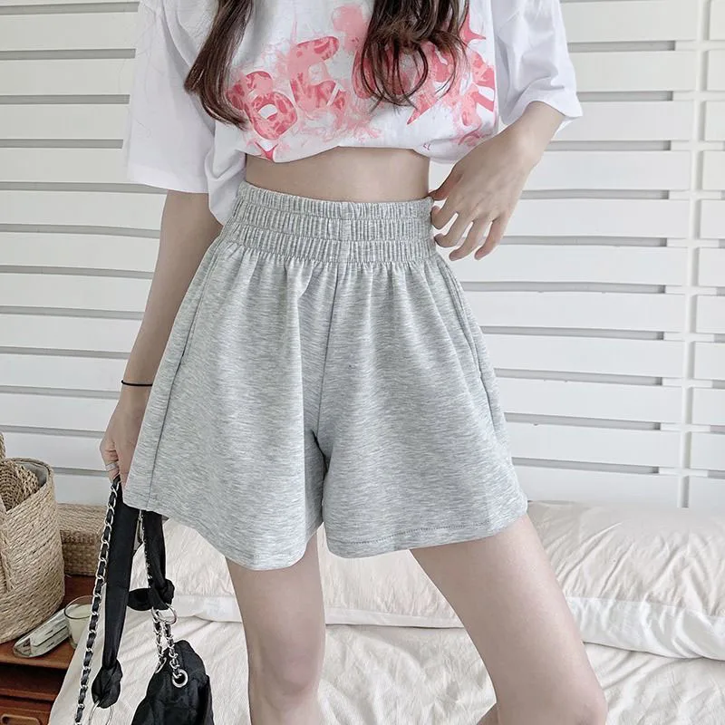 Korean Fashion Wide Leg Shorts Ladies Casual All-Match Elastic Waist Sport Short Pants Woman Solid Color Simple Loose Hot Shorts