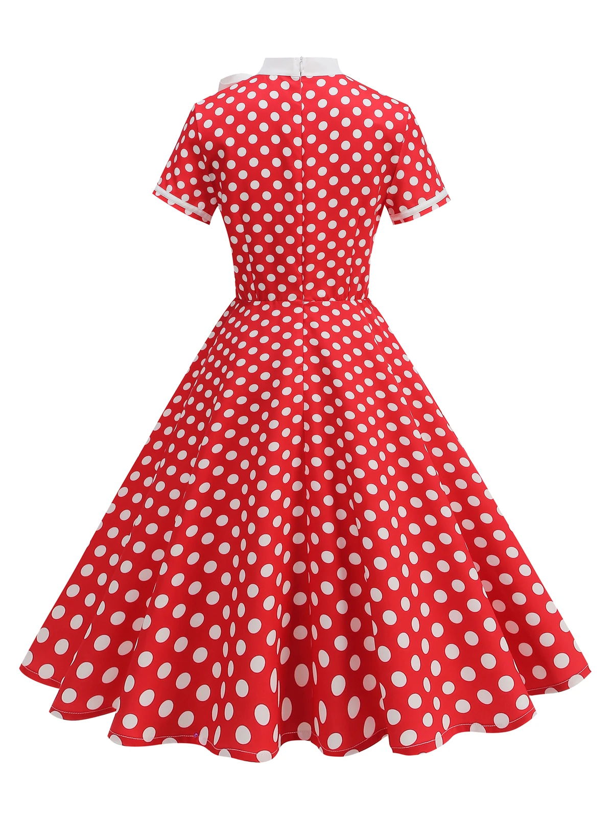 Tonval 1950s Vintage Party Birthday Dress Summer Clothing for Women Bow Neck Polka Dot Print Midi Swing Dresses